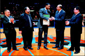 From left: Rene Reinhardt, from the JNF; Bob Kaplan, Director of Intergroup Relations for the JCRC; Allan Houston, Assistant General Manager for the New York Knicks; Ido Aharoni, Acting Consul General of Israel in New York; Gil Lainer, Consul for Public Affairs at the Consulate General of Israel in New York.