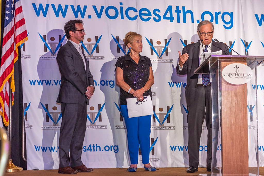 Essay Committee Members Glen Landow, Voices' VP, Andrea Bolander, Voices' Board Member and Mark Meirowitz, Professor of Humanities at SUNY Maritime College