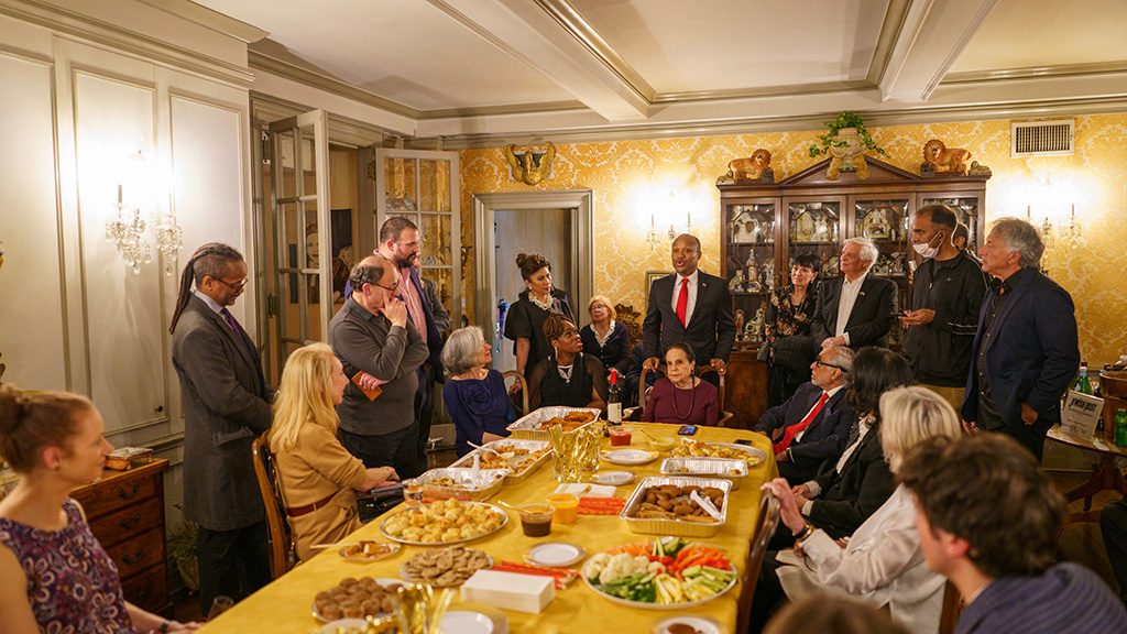 Henry Levy speaking (to his right) Fatmir Zajmi, Deputy Consul General of Kosovo, Gloria Kins, Alain Seckler, Luxenbourg UN attorney, friend, Barry Salman, retired Justice NYS Supreme Court, Bx, Tomaczek Bednarek, producer/director, Fran Spilke, author/philanthropist, (to levy’s left) Gennaro Durso, CEO Genescape, assistant to Bronx Borough President, JD Michaels, Executive Director, Mayor’s Office of Ethnic and Community Media, Elias Wexler, Executive Director, Romanian-American Chamber of Commerce, Jennifer Meirowitz, active at Kehilath Jeshurun & Ramaz, and Luisa Lopez Celada, award winning artist.