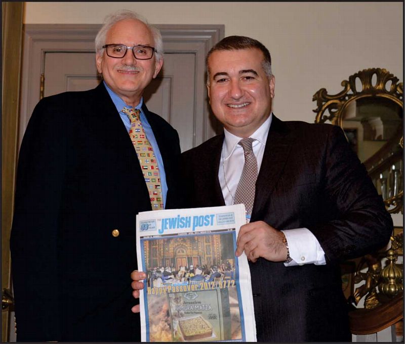 H.E. Elin Suleymanov (ES), Ambassador of Azerbaijan to the US (right) with Henry Levy (HL), Editor and Publisher of the Jewish Post.    Photo: Gloria Star Kins