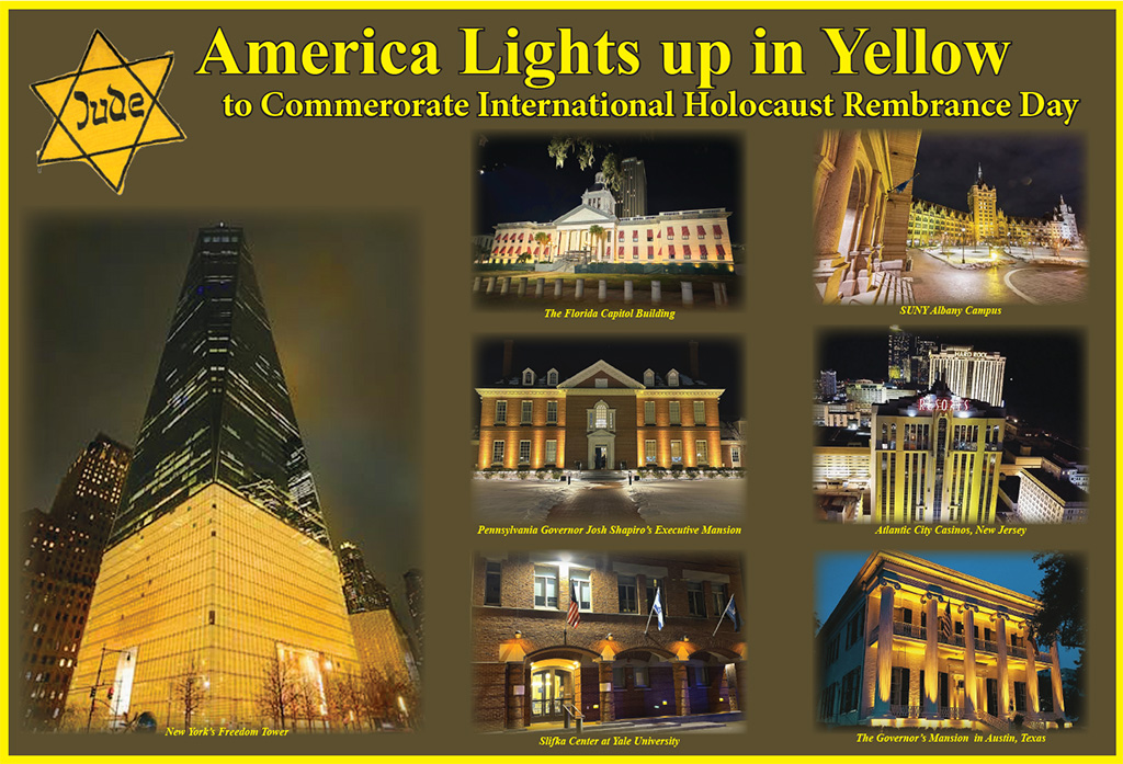 Lighting up the Sky in Yellow for International Holocaust Remembrance Day to Remember the 11 Million Murdered